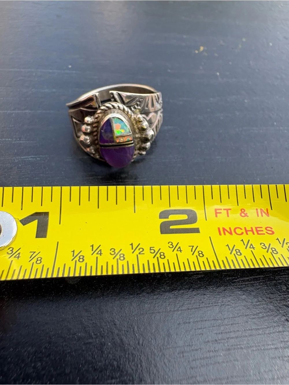 LP (Loren Philips) Native American Sterling Silver Purple Mosaic Ring - Size 8